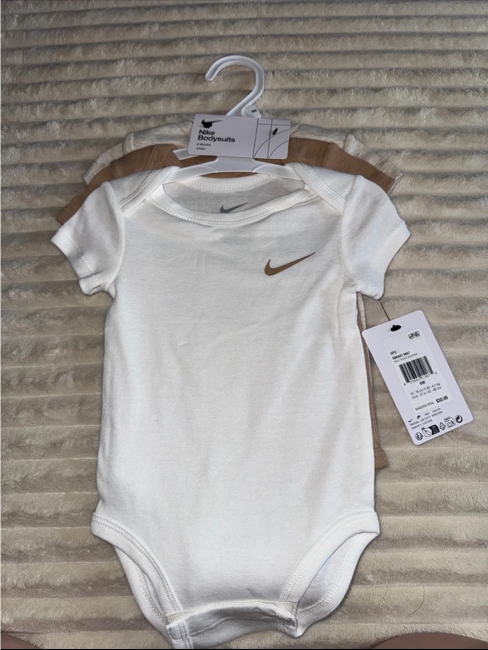 Nike White Baby Bodysuit with Tan Swoosh - 2-Pack Look
